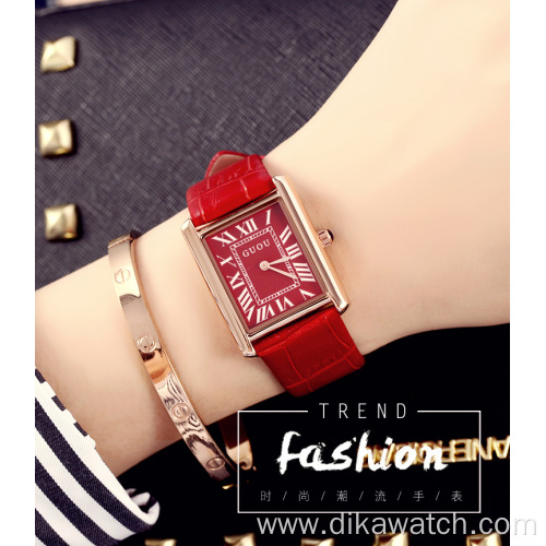 GUOU Authentic Korean Edition Watch For Women Rectangular belt retro Rome Scale Quartz Watch Wristwatch Female Simple Clock Leat
